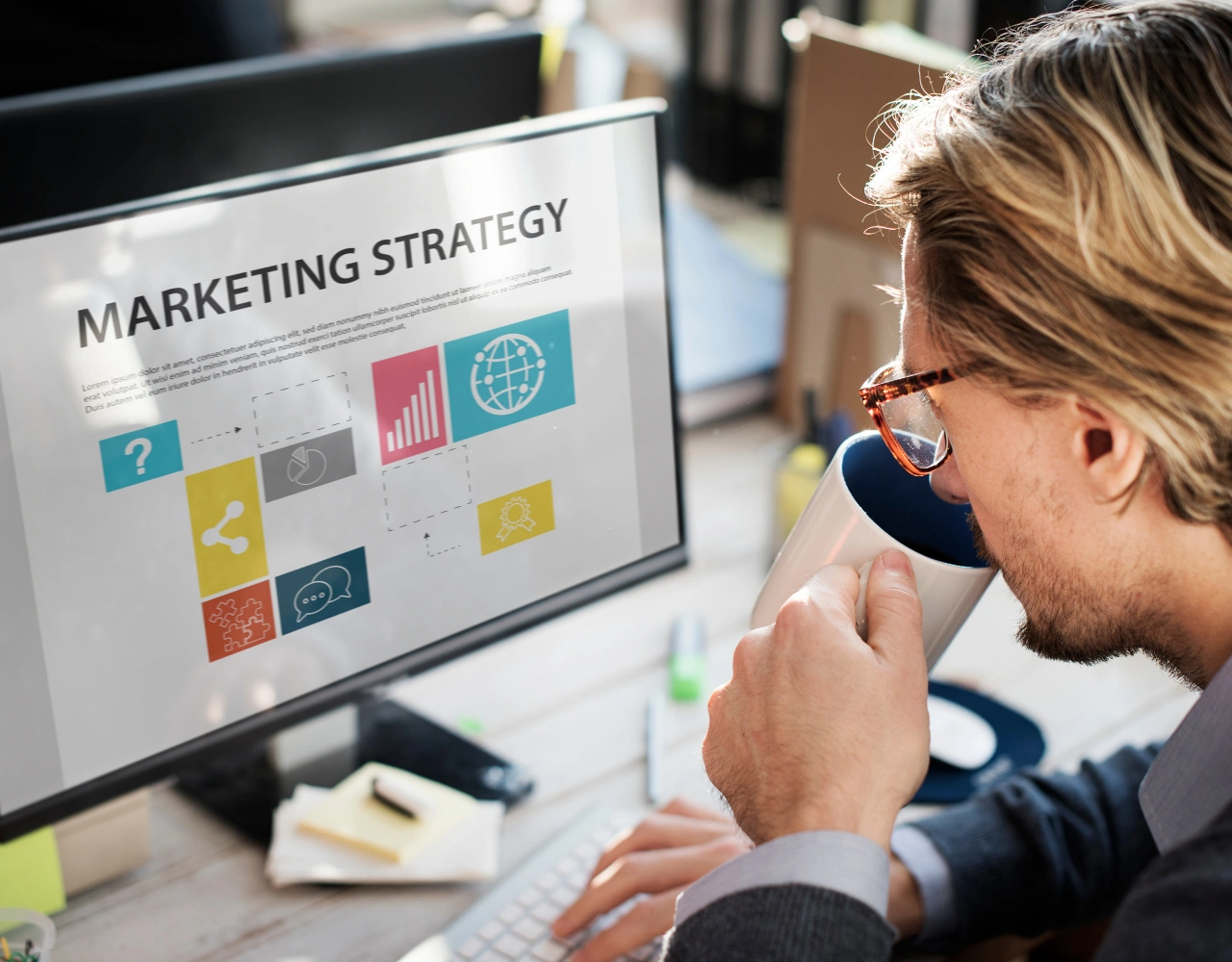 Small business owners reviewing a digital marketing strategy with a consultant