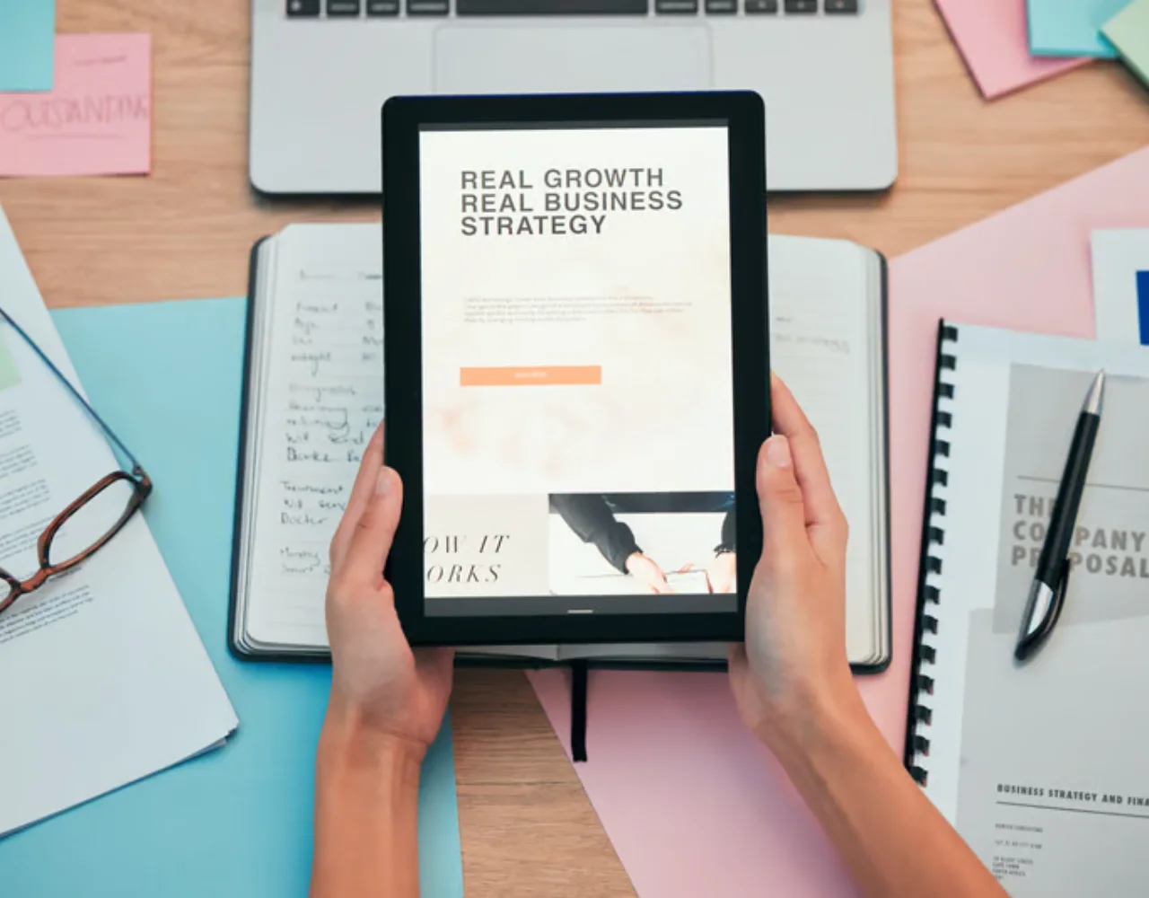 Digital business growth strategy displayed on tablet